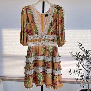PatBO Brazil Tangerine Floral Crochet Mini Dress 6 Tropical Resort Summer Boho